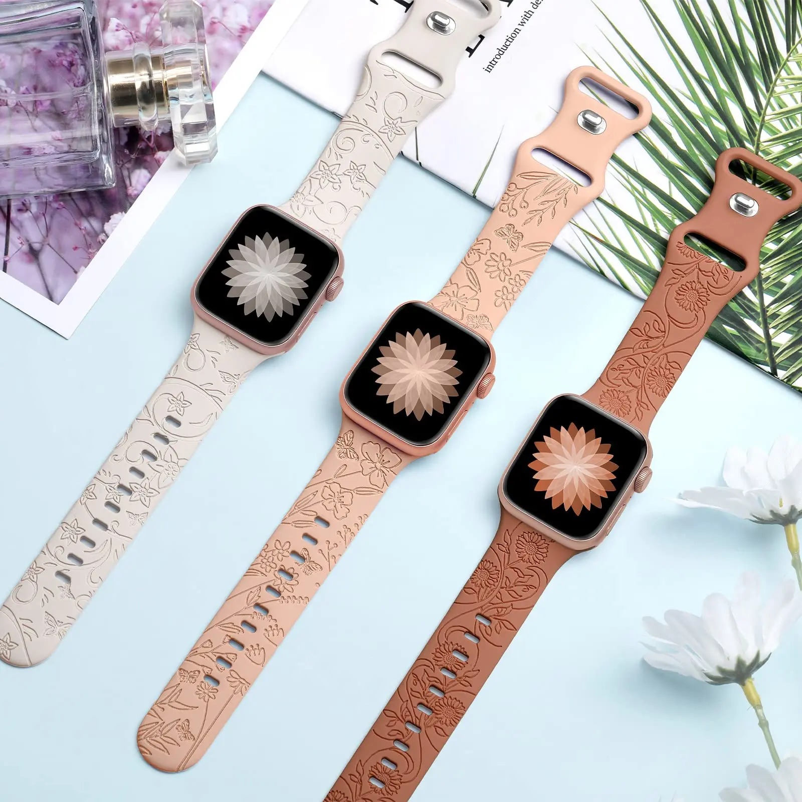 Soft Sport Engraved Band for Apple Watch – Motif Bunga
