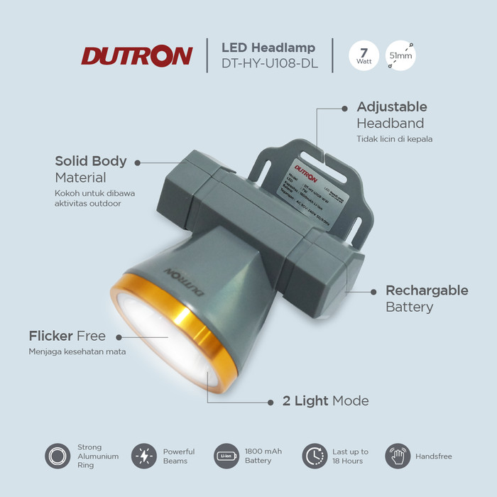 DUTRON Senter Kepala LED Rechargeable 7 Watt