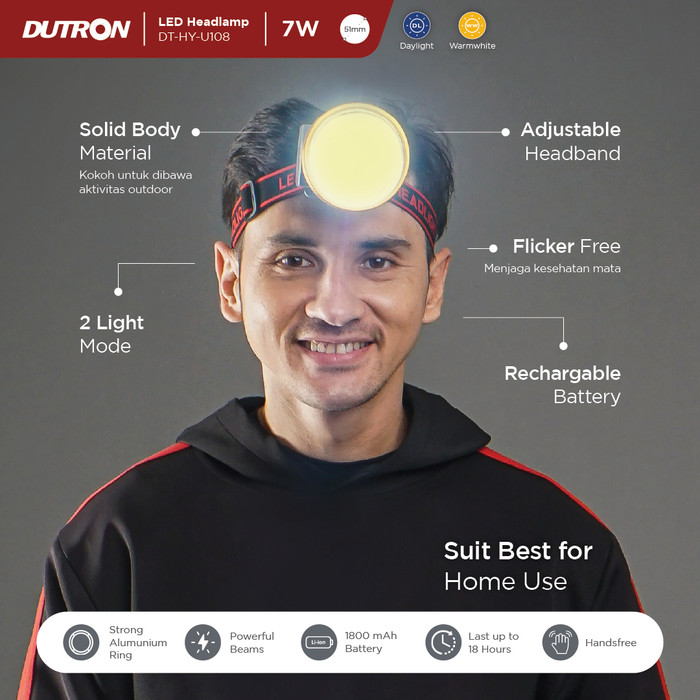 DUTRON Senter Kepala LED Rechargeable 7 Watt