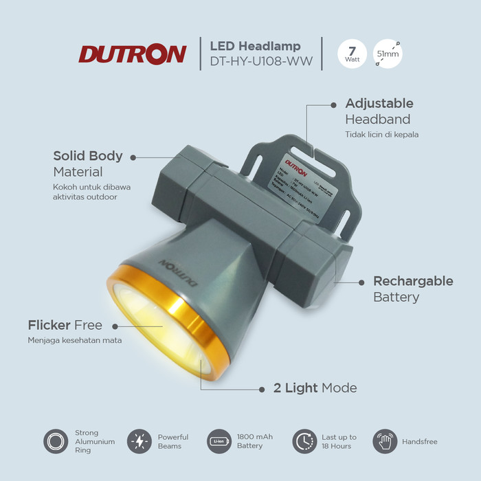 DUTRON Senter Kepala LED Rechargeable 7 Watt