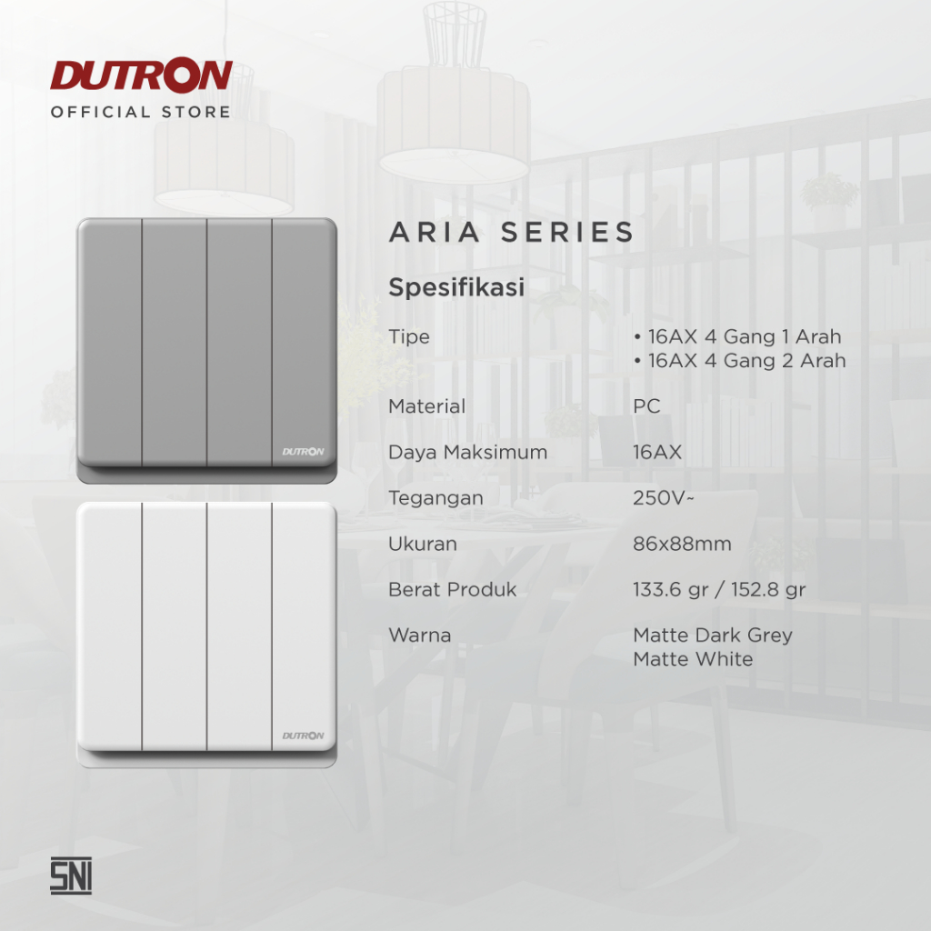 DUTRON ARIA Series Dark Grey Saklar 4 Gang 1 Arah