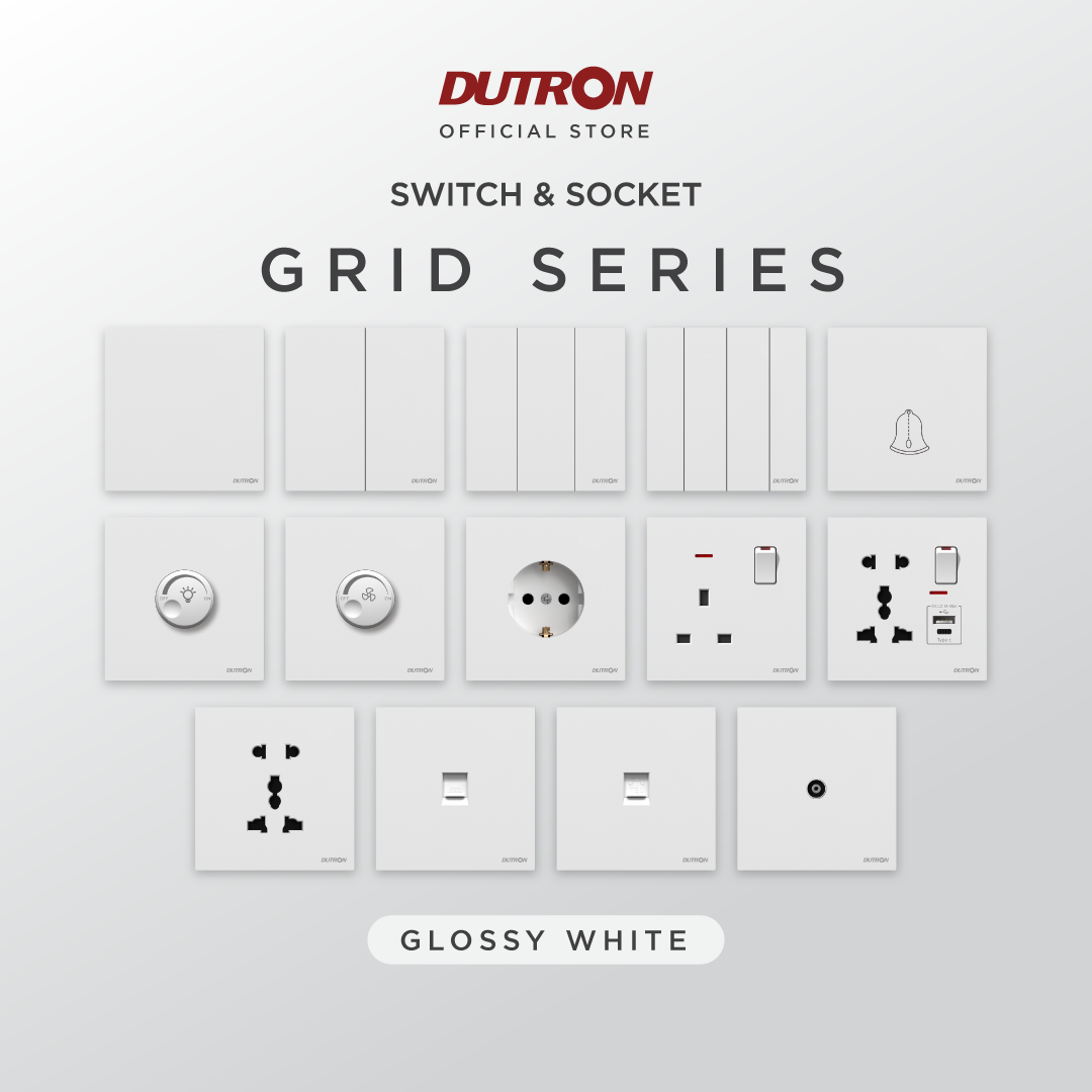 DUTRON GRID Series White Saklar / Cetekan Rumah / Saklar Hotel / Stop Kontak / Colokan Listrik / Stop Kontak Universal