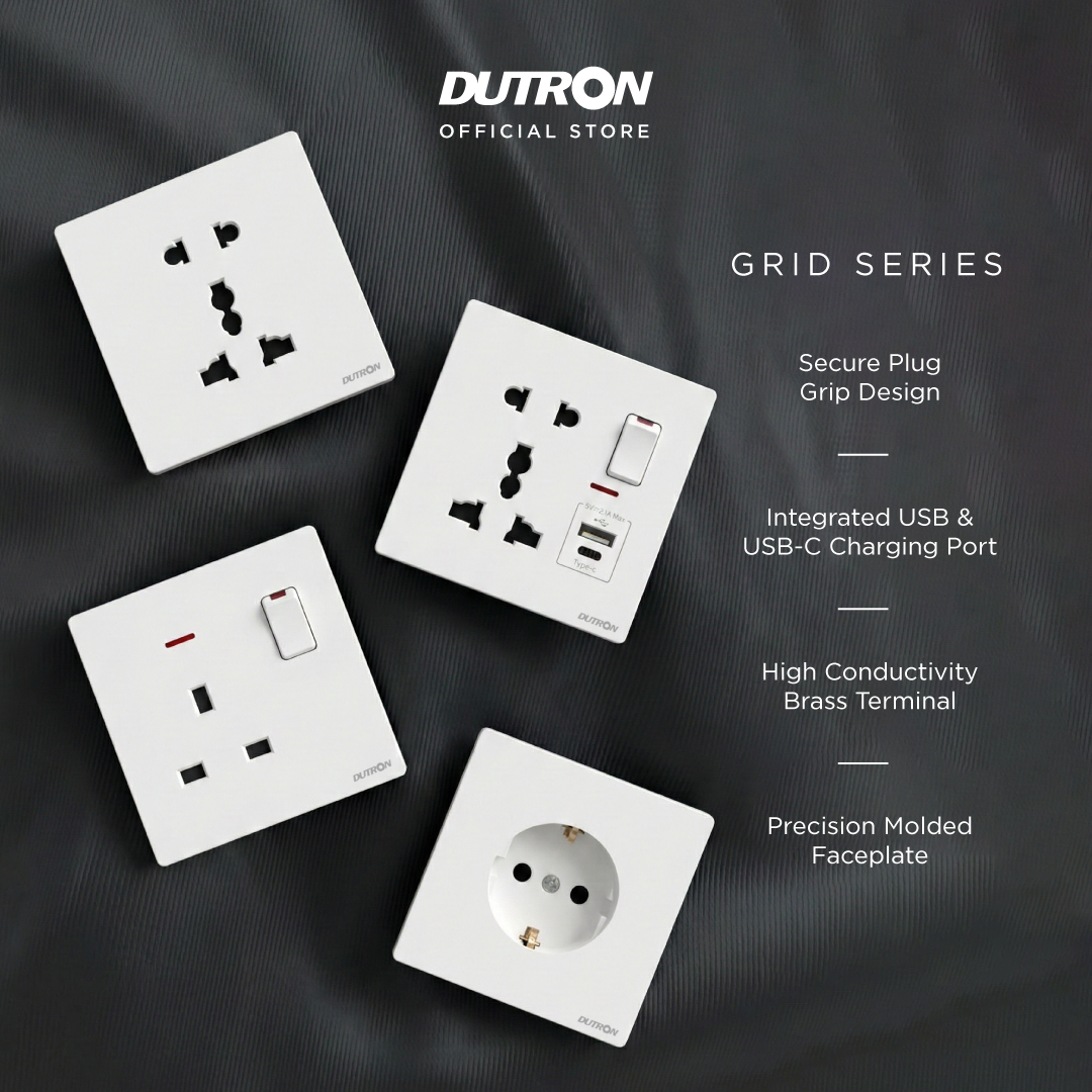 DUTRON GRID Series White Saklar / Cetekan Rumah / Saklar Hotel / Stop Kontak / Colokan Listrik / Stop Kontak Universal