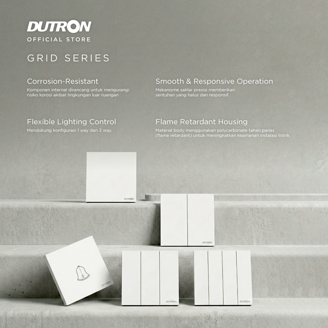 DUTRON GRID Series White Saklar / Cetekan Rumah / Saklar Hotel / Stop Kontak / Colokan Listrik / Stop Kontak Universal