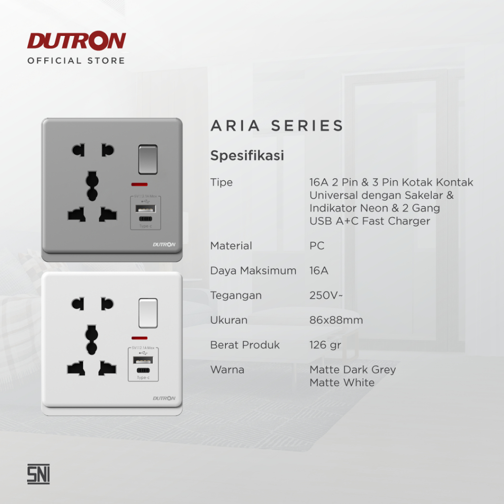 DUTRON ARIA Series Dark Grey Stop Kontak Universal USB A+C 