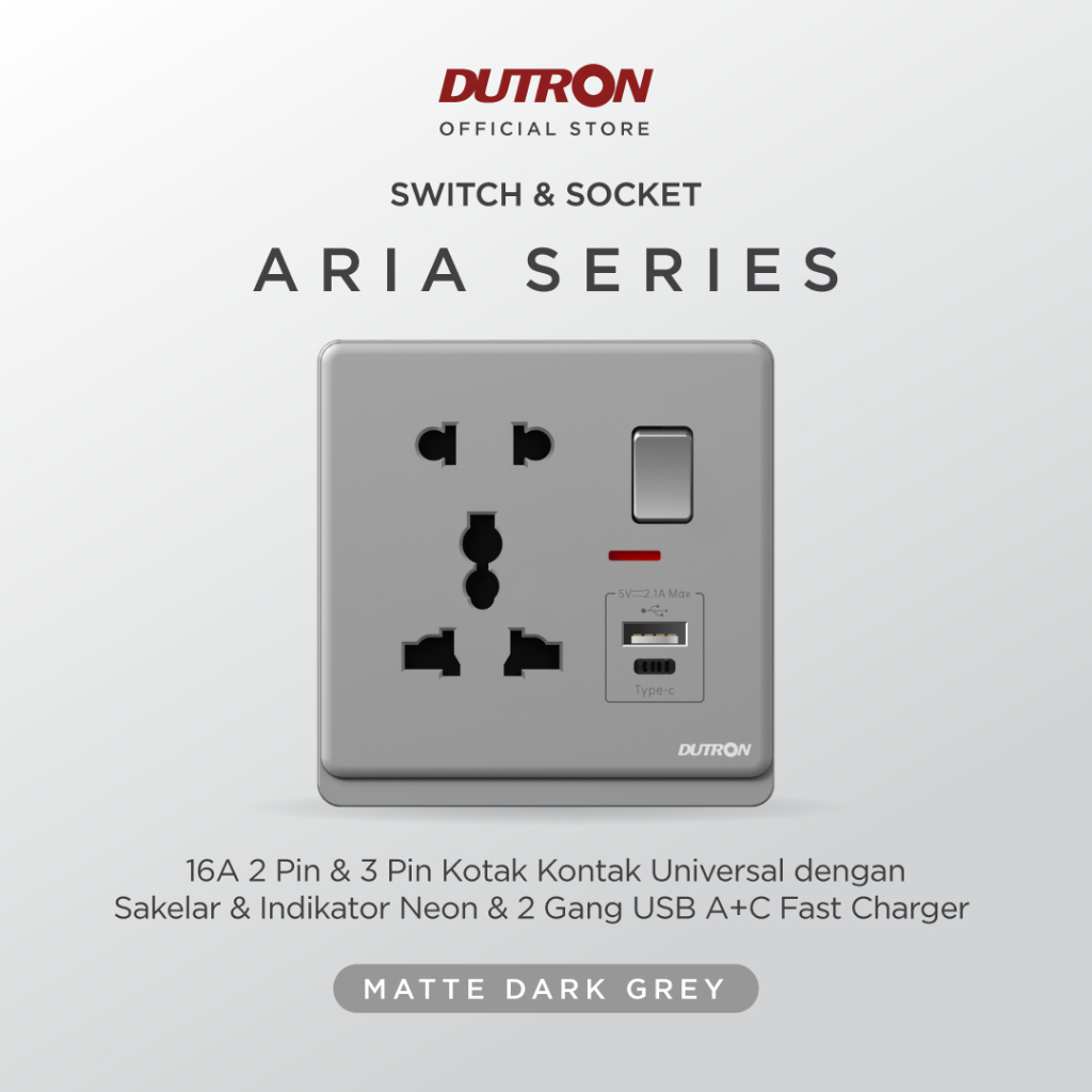 DUTRON ARIA Series Dark Grey Stop Kontak Universal USB A+C 