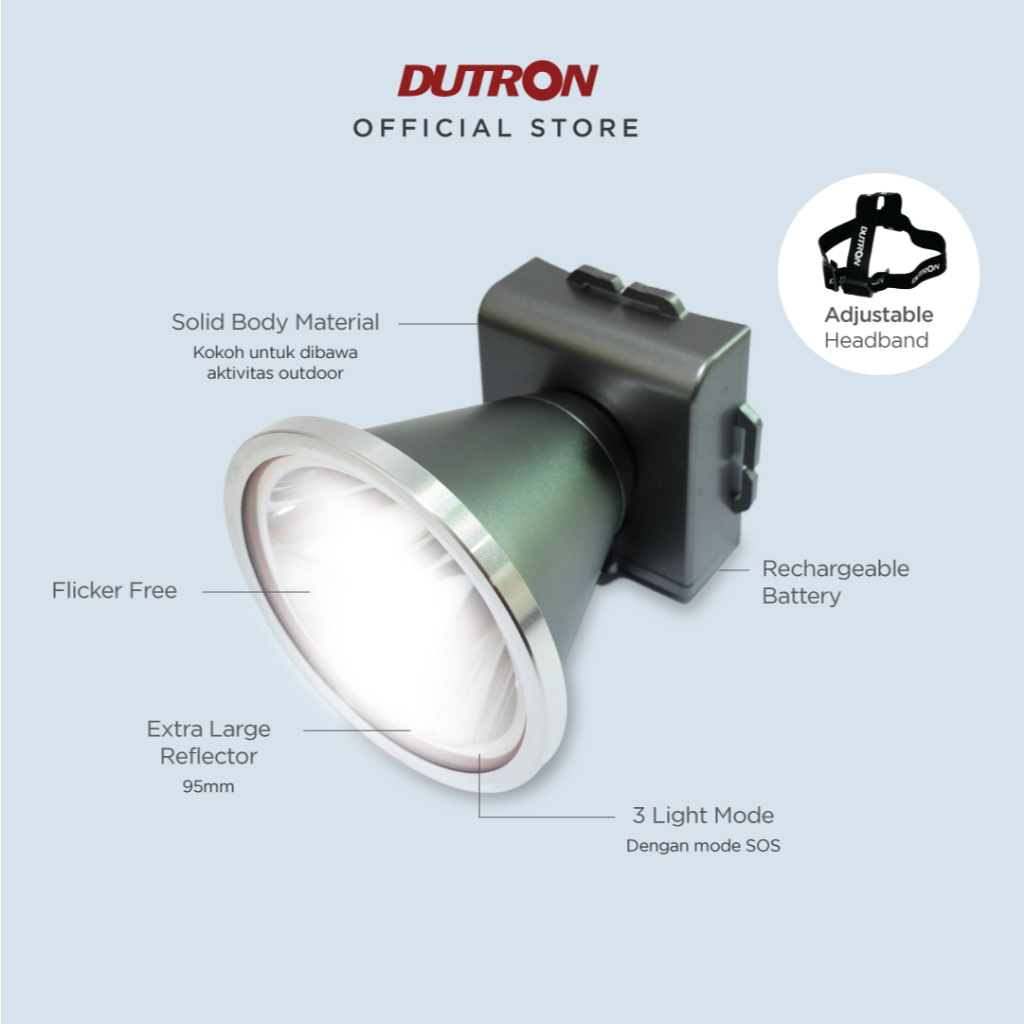 DUTRON Senter Kepala LED Maxi Beam Hiking Outdoor Jumbo Alumunium Reflector 45 Watt