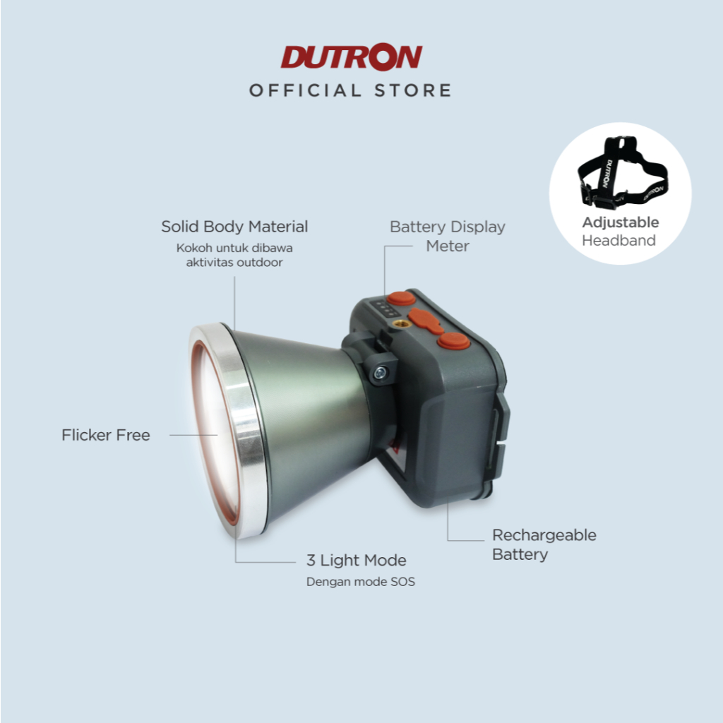 DUTRON Senter Kepala LED Force Beam Outdoor Rechargeable Alumunium Reflector 25 Watt