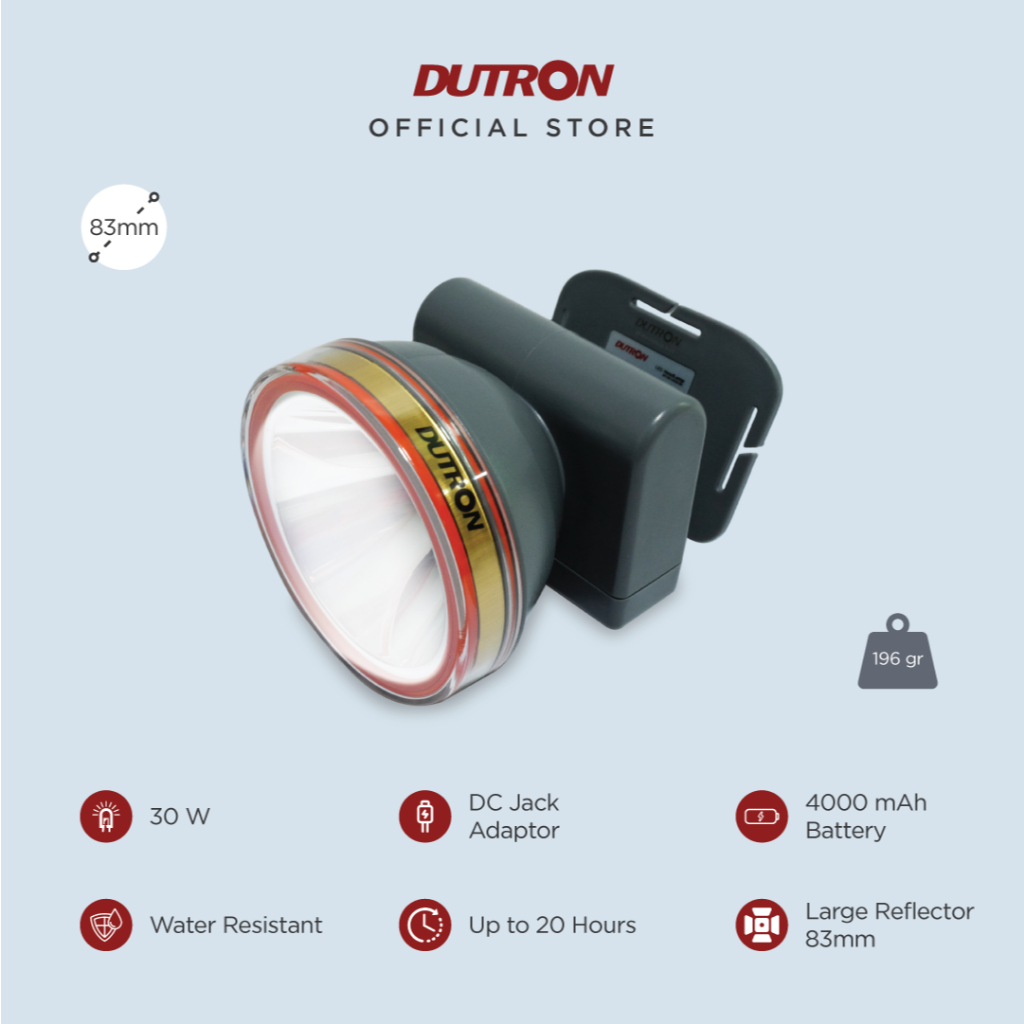 DUTRON Senter Kepala LED Trek Beam Hiking Outdoor Rechargeable 30 Watt