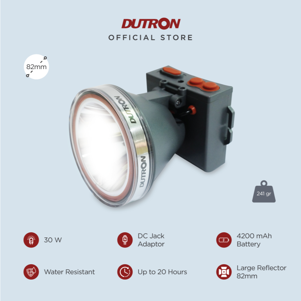 DUTRON Senter Kepala LED Terra Beam Hiking Outdoor Rechargeable Water Resistant 30 Watt