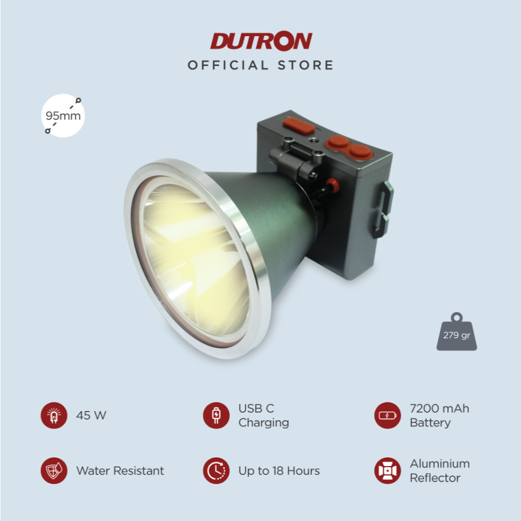 DUTRON Senter Kepala LED Maxi Beam Hiking Outdoor Jumbo Alumunium Reflector 45 Watt