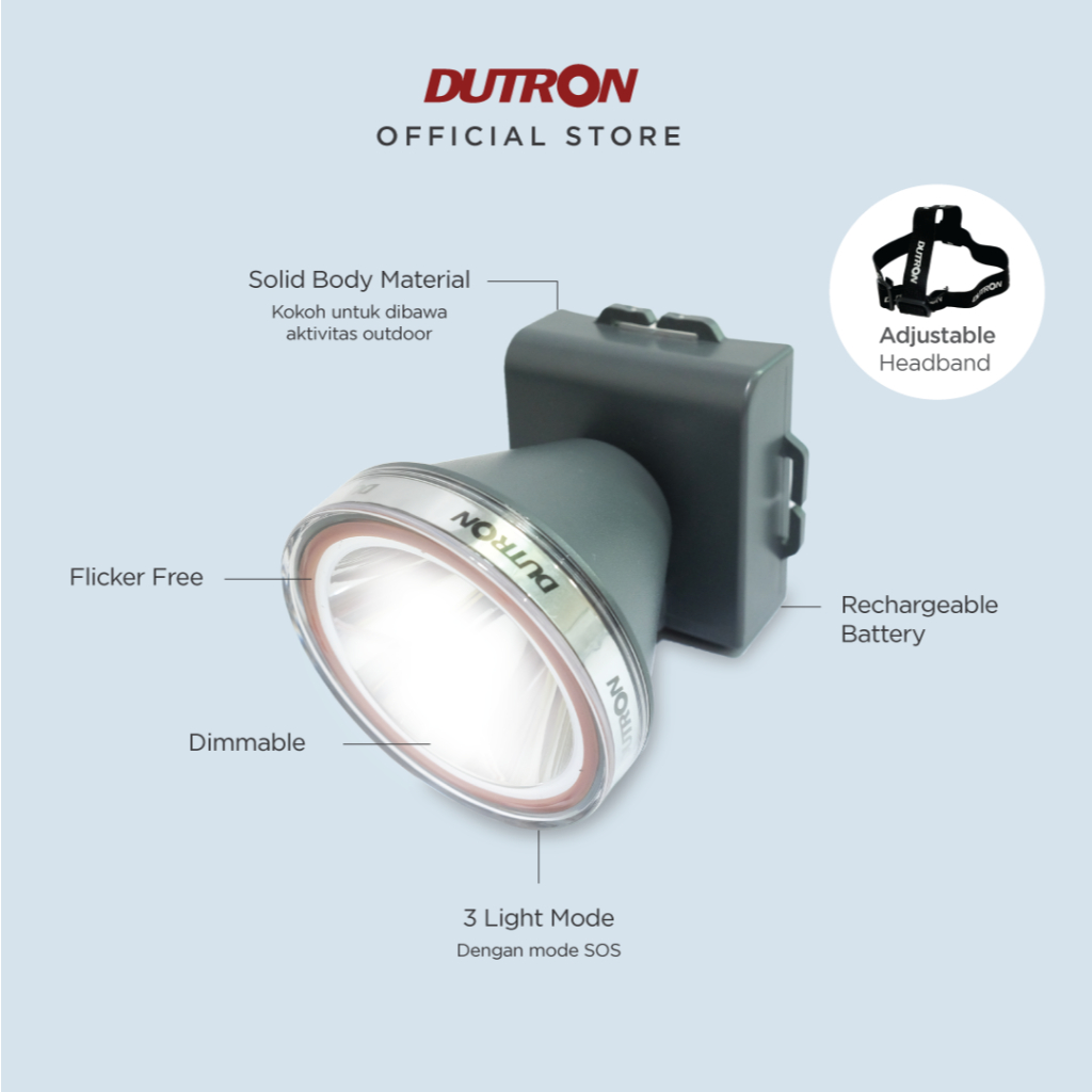 DUTRON Senter Kepala LED Terra Beam Hiking Outdoor Rechargeable Water Resistant 30 Watt