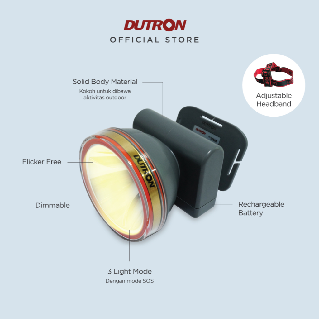 DUTRON Senter Kepala LED Trek Beam Hiking Outdoor Rechargeable 30 Watt