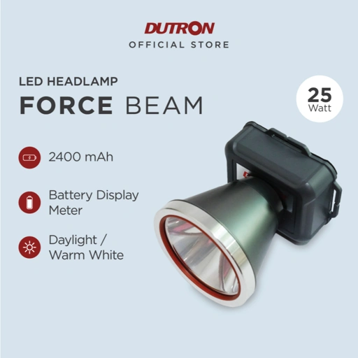 Image of DUTRON Senter Kepala LED Force Beam Outdoor Rechargeable Alumunium Reflector 25 Watt