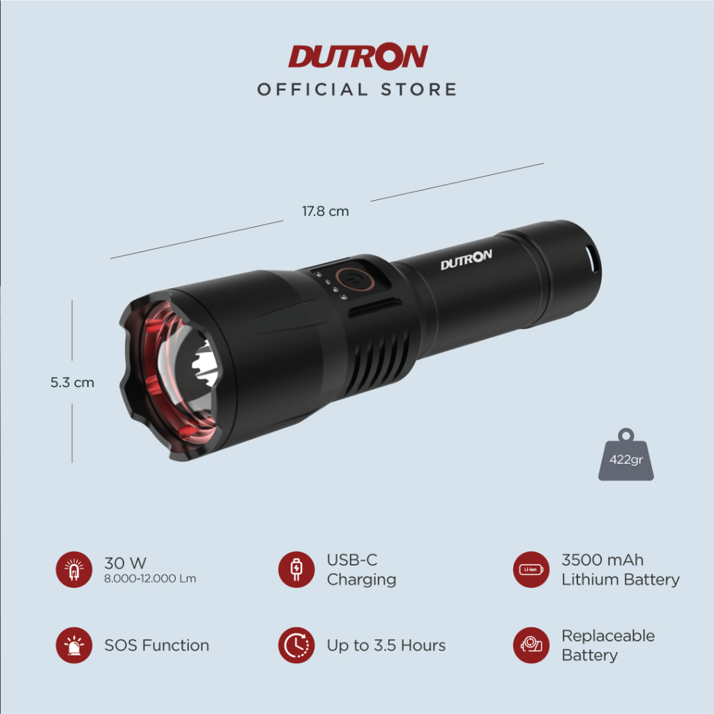 DUTRON Armor Max Senter LED Alumunium 30 Watt
