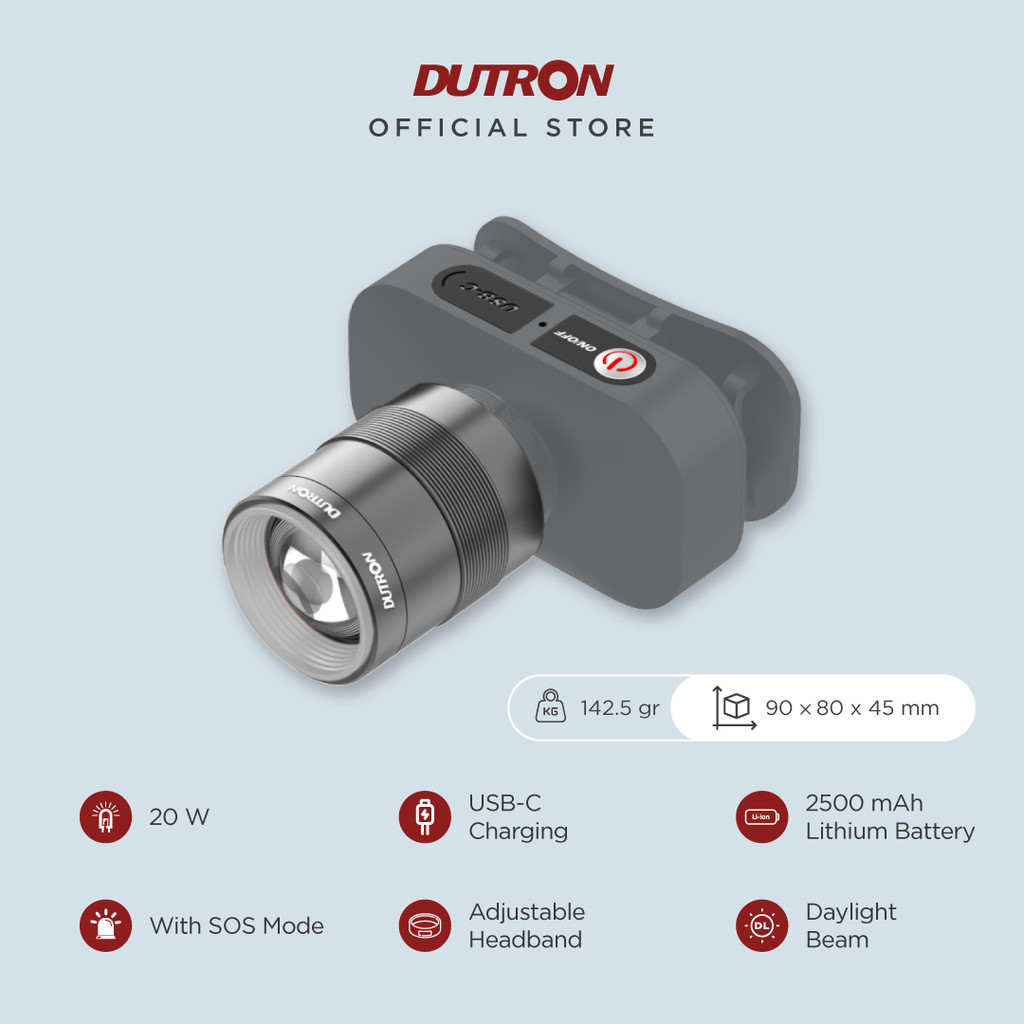 DUTRON Senter Kepala LED Zoomy Trail 20 Watt