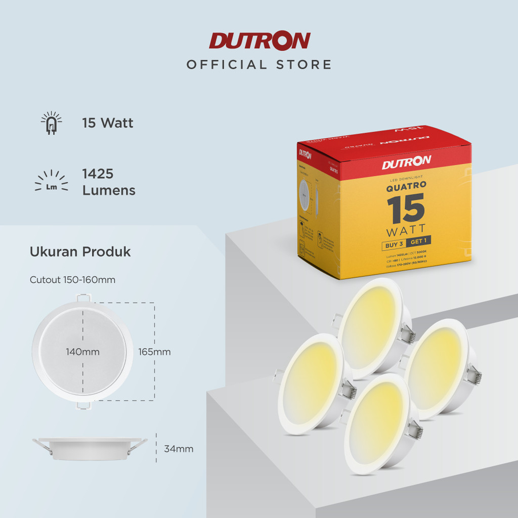 [BELI 3 GRATIS 1] DUTRON QUATRO Lampu LED Downlight Warm White