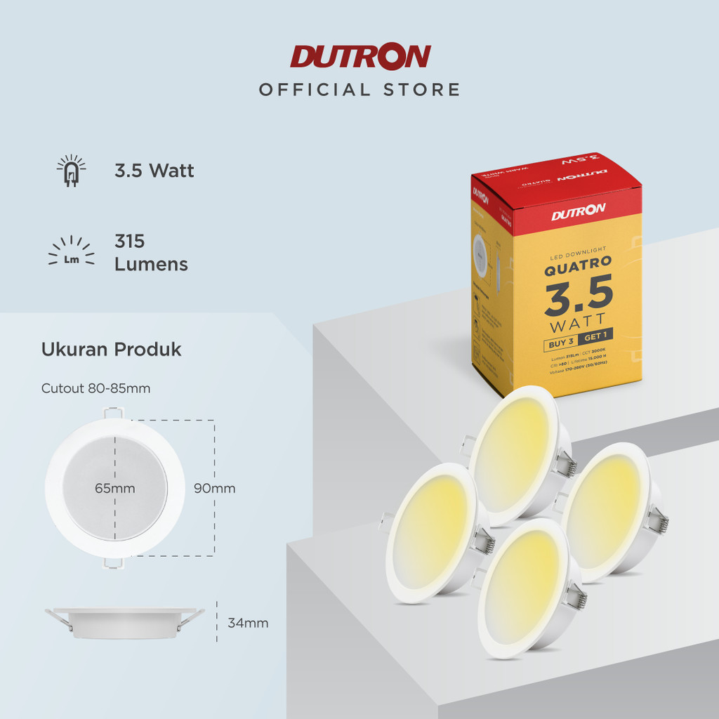 [BELI 3 GRATIS 1] DUTRON QUATRO Lampu LED Downlight Warm White