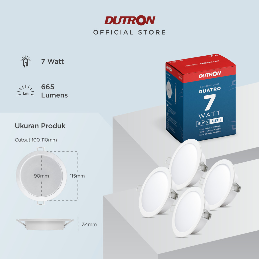 [BELI 3 GRATIS 1] DUTRON QUATRO Lampu LED Downlight Daylight