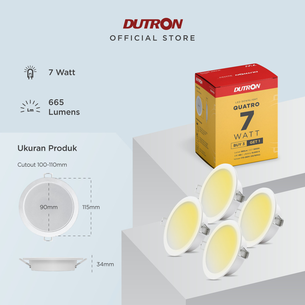 [BELI 3 GRATIS 1] DUTRON QUATRO Lampu LED Downlight Warm White