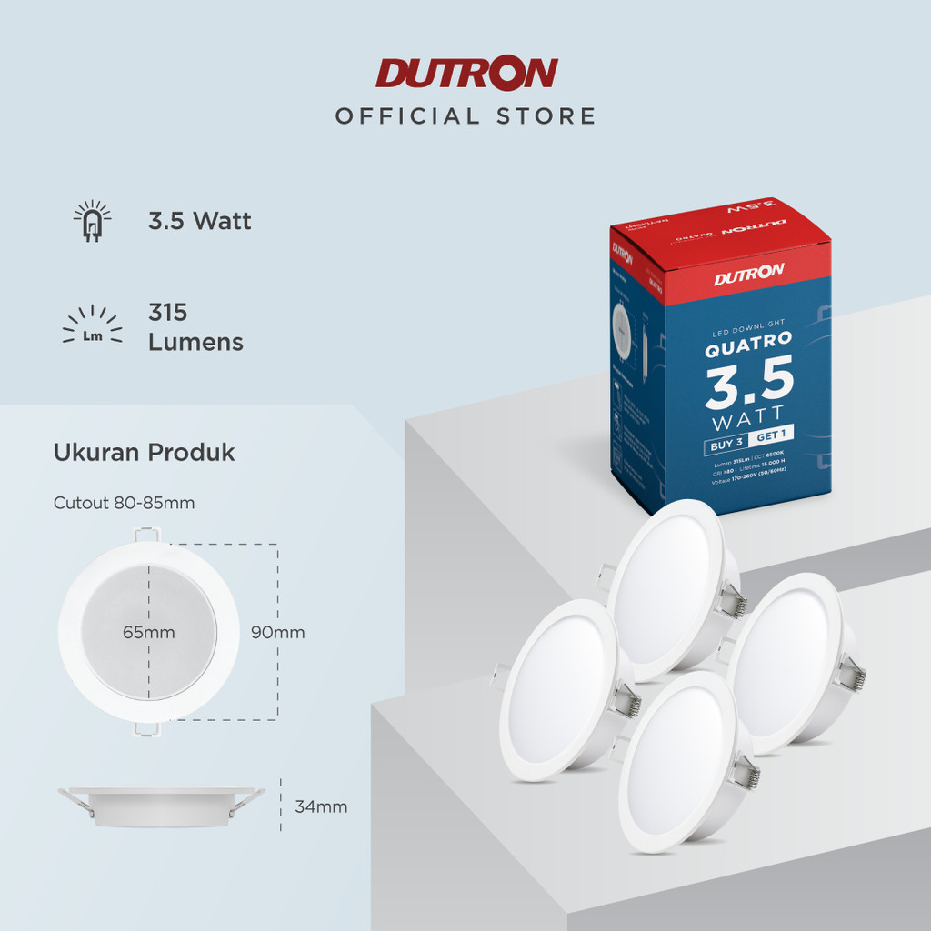 [BELI 3 GRATIS 1] DUTRON QUATRO Lampu LED Downlight Daylight