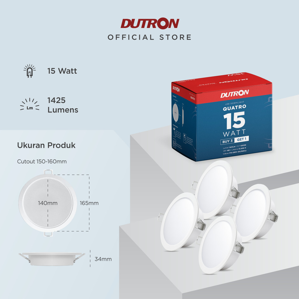 [BELI 3 GRATIS 1] DUTRON QUATRO Lampu LED Downlight Daylight