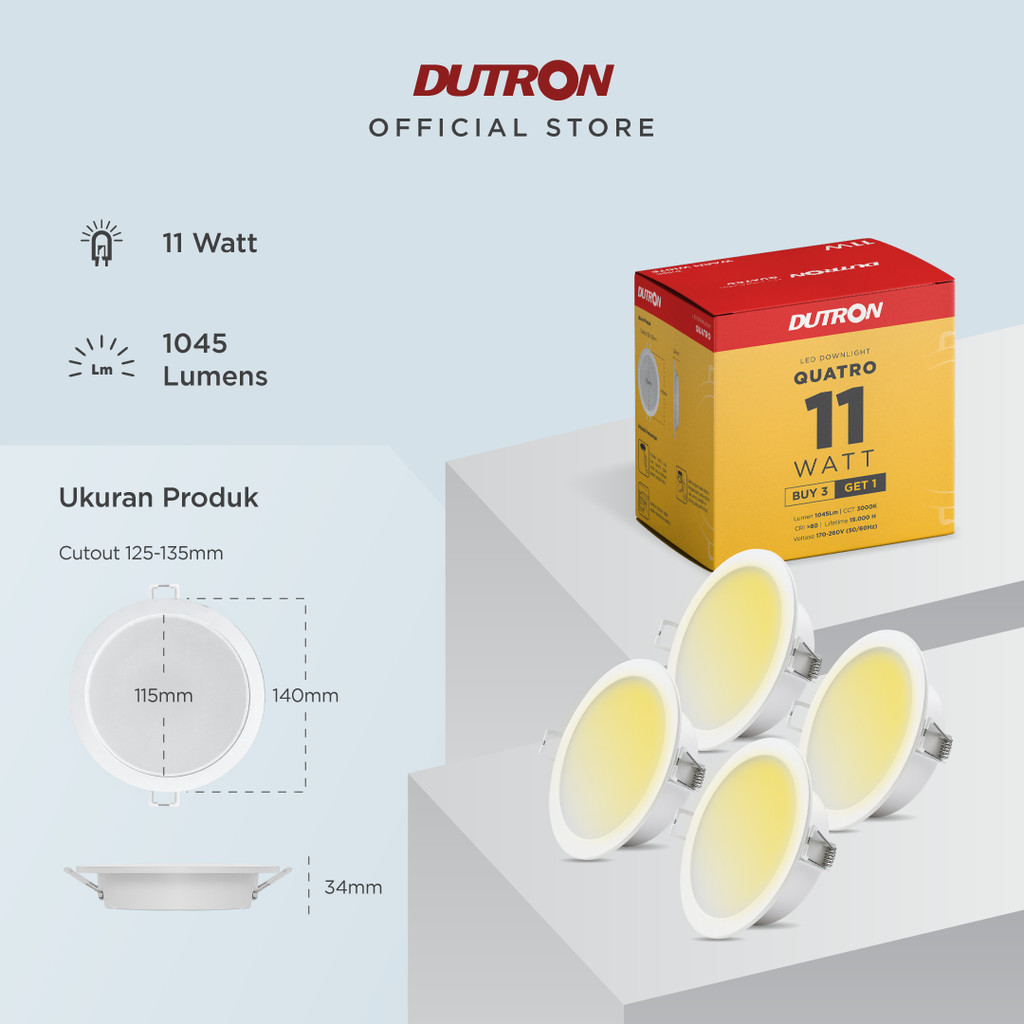 [BELI 3 GRATIS 1] DUTRON QUATRO Lampu LED Downlight Warm White