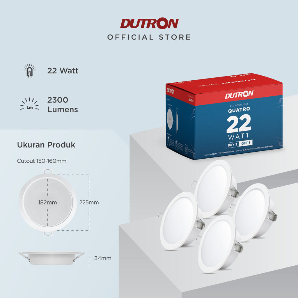 [BELI 3 GRATIS 1] DUTRON QUATRO Lampu LED Downlight Daylight