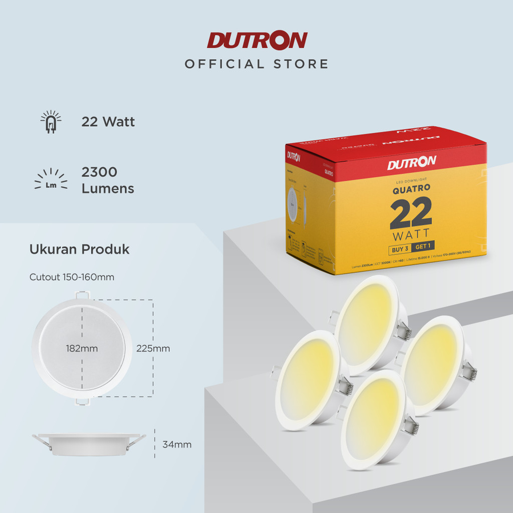 [BELI 3 GRATIS 1] DUTRON QUATRO Lampu LED Downlight Warm White