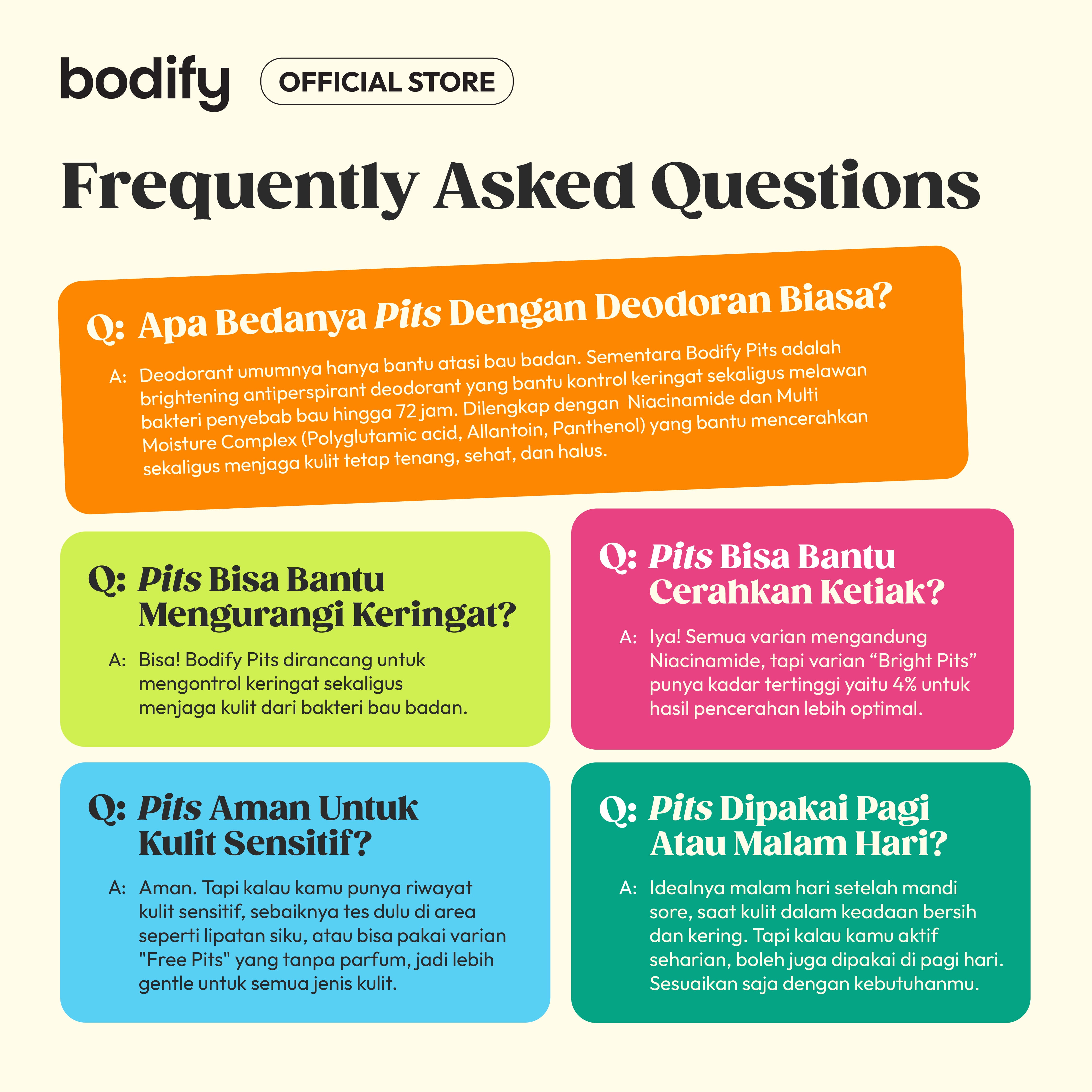 BODIFY FREE PITS 3in1 Brightening Antiperspirant Deodorant  Roll On 50ml  Mencerahkan, Aman untuk Kulit Sensitif, Lawan Bau Badan & Keringat Berlebih