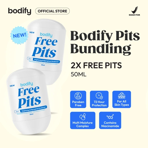 Image of [Bundling 2 Free Pits]BODIFY FREE PITS 3in1 Brightening Antiperspirant Deodorant RollOn 50ml Mencerahkan, Sensitif,Lawan Bau Badan&Keringat Berlebih