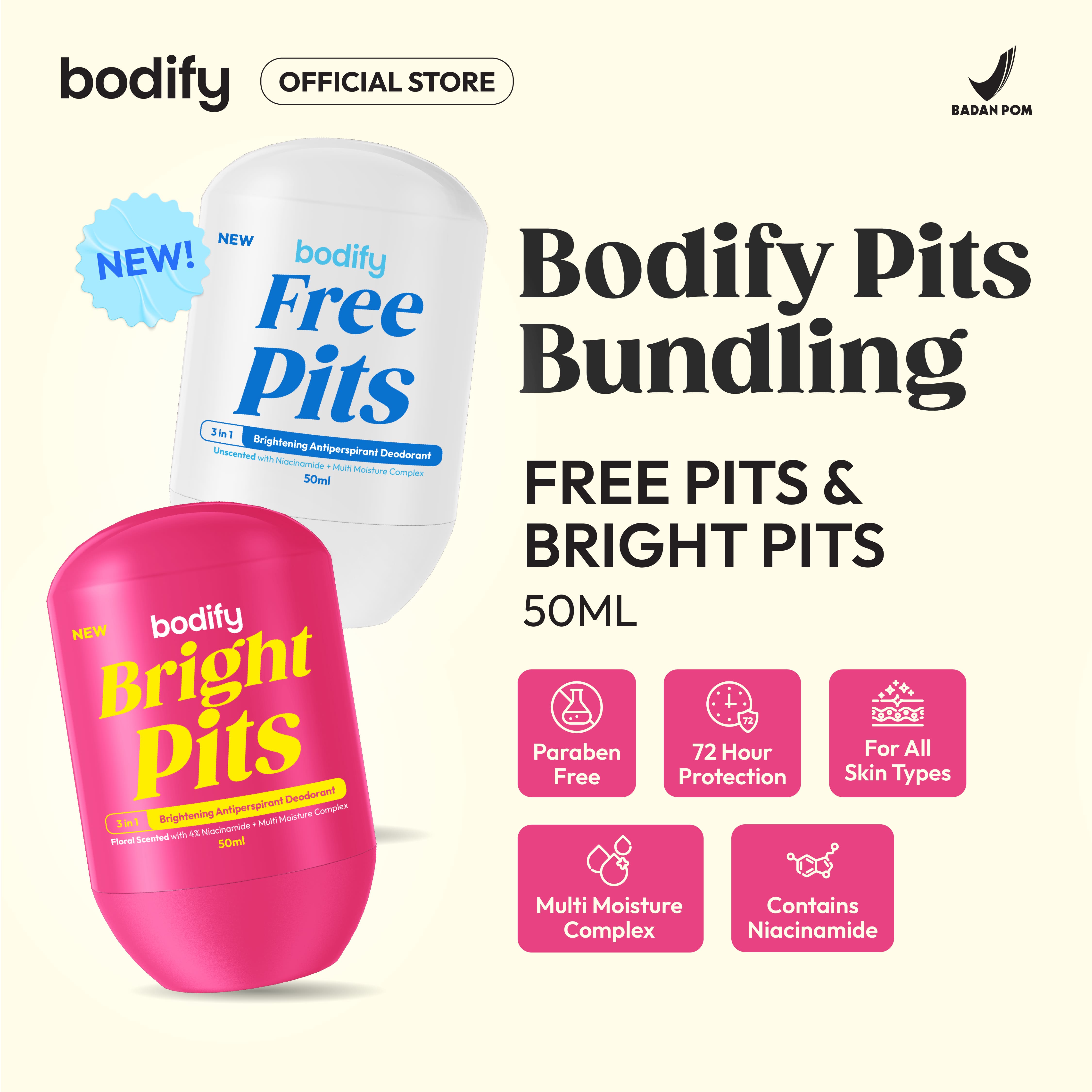 [GlowPITS]FREE PITS & BRIGHT PITS 3in1 Brightening Antiperspirant Deodorant  Roll On 50ml Mencerahkan,Kulit Sensitif,Lawan Bau Badan&Keringat Berlebih