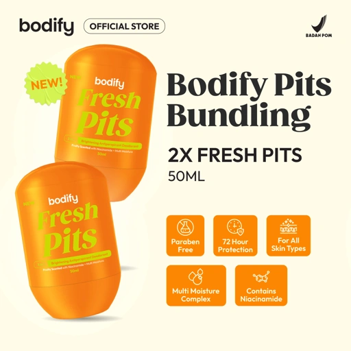 Image of [Bundling 2 Fresh Pits]BODIFY FRESH PITS 3in1 Brightening Antiperspirant Deodorant RollOn 50ml Mencerahkan,Sensitif,Lawan Bau Badan&Keringat Berlebih