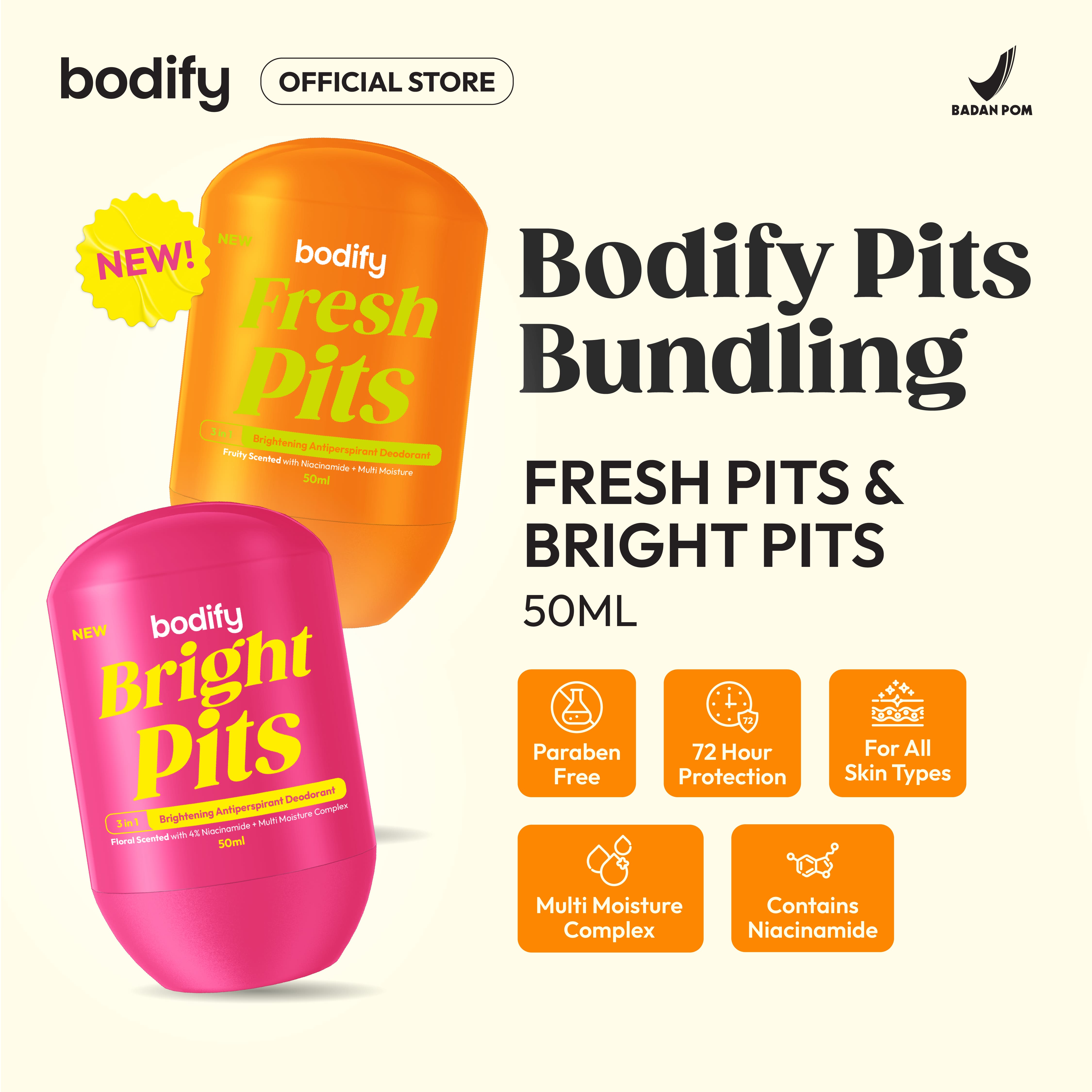 [HappyPITS]FRESH PITS & BRIGHT PITS 3in1 Brightening Antiperspirant Deodorant RollOn 50ml Mencerahkan,Sensitif,Lawan Bau Badan&Keringat Berlebih