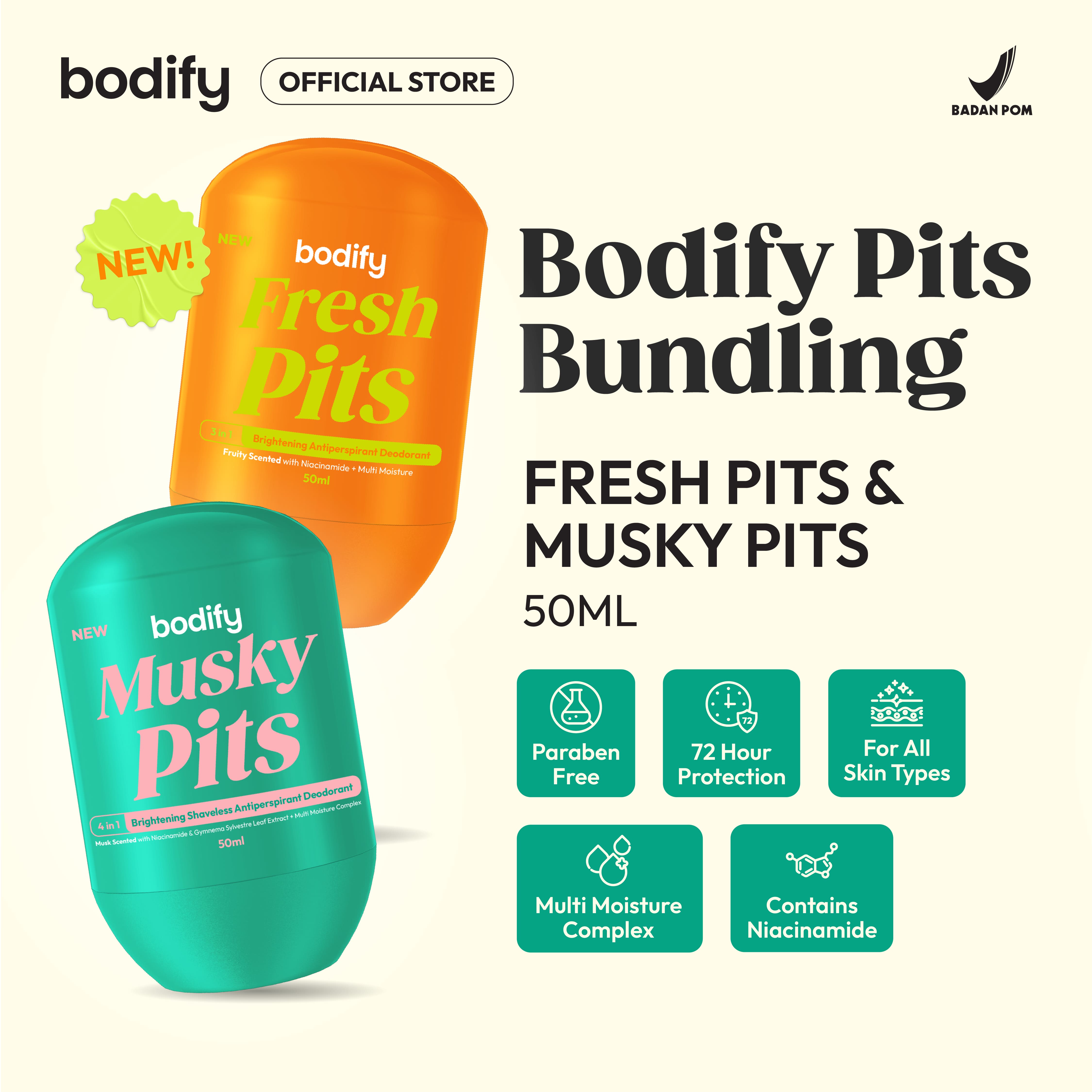 [BreezyPITS]FRESH PITS & MUSKY PITS 4in1 Brightening Antiperspirant Deodorant Roll On 50ml Mencerahkan,Kulit Sensitif,Lawan Bau Badan&Keringat Berlebih
