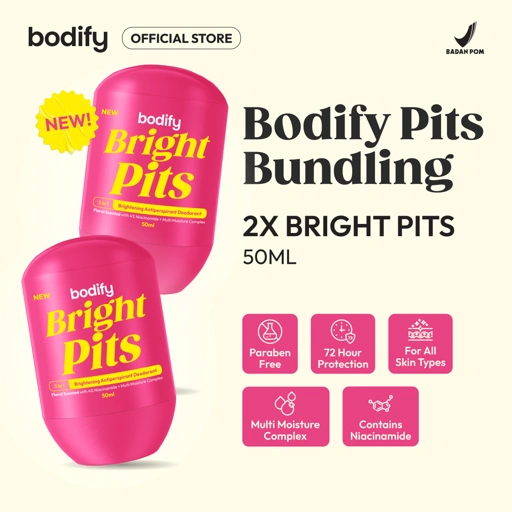 Image of [Bundling 2Bright Pits ]BODIFY BRIGHT PITS 3in1 Brightening Antiperspirant Deodorant RollOn 50ml Mencerahkan,Sensitif,Lawan Bau Badan&Keringat Berlebih