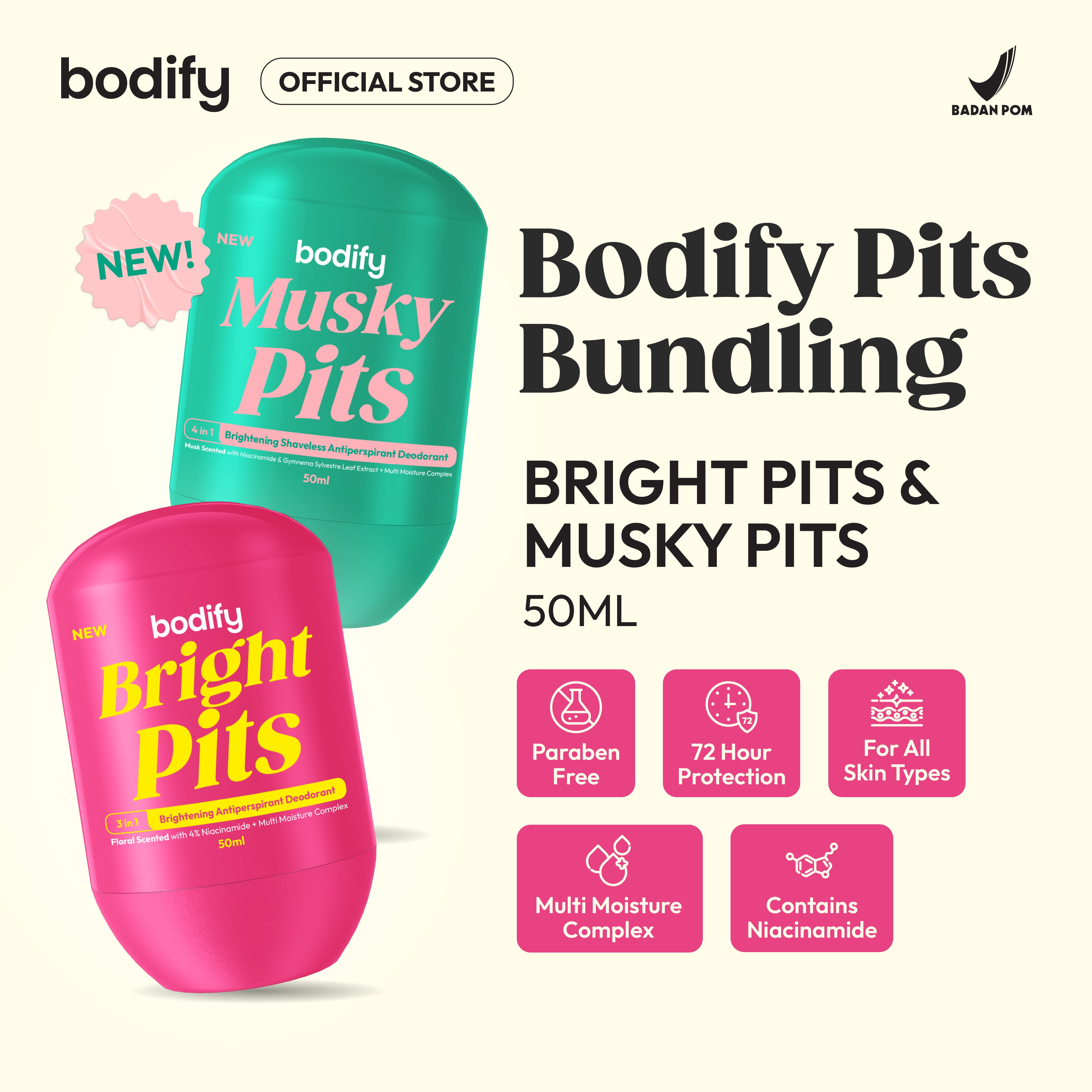 [SlayPITS]BRIGHT PITS&MUSKY PITS 3in1&Brightening Shaveless Antiperspirant Deodorant RollOn50ml Mencerahkan,Sensitif,Lawan Bau Badan&Keringat Berlebih