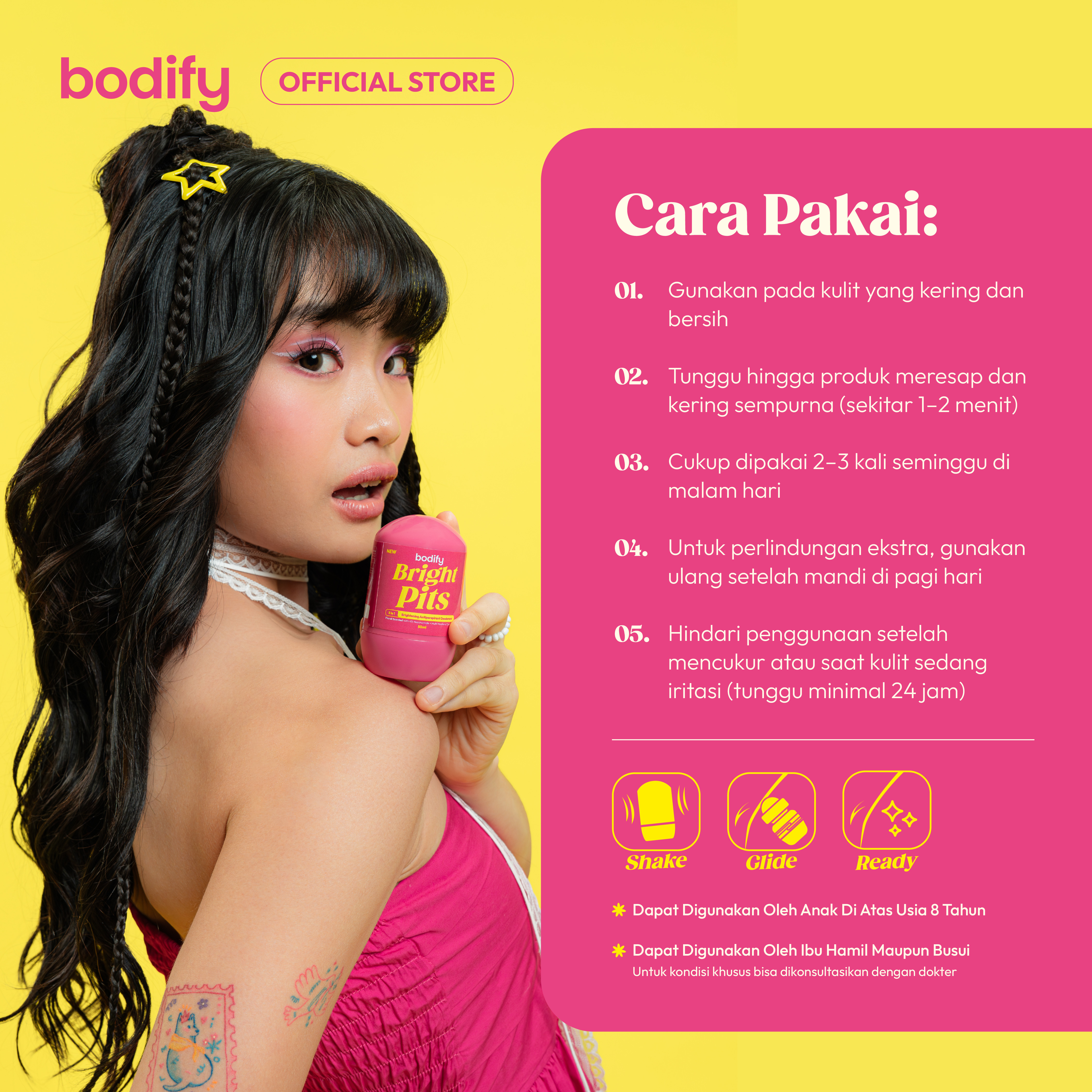 [Bundling 2Bright Pits ]BODIFY BRIGHT PITS 3in1 Brightening Antiperspirant Deodorant RollOn 50ml Mencerahkan,Sensitif,Lawan Bau Badan&Keringat Berlebih