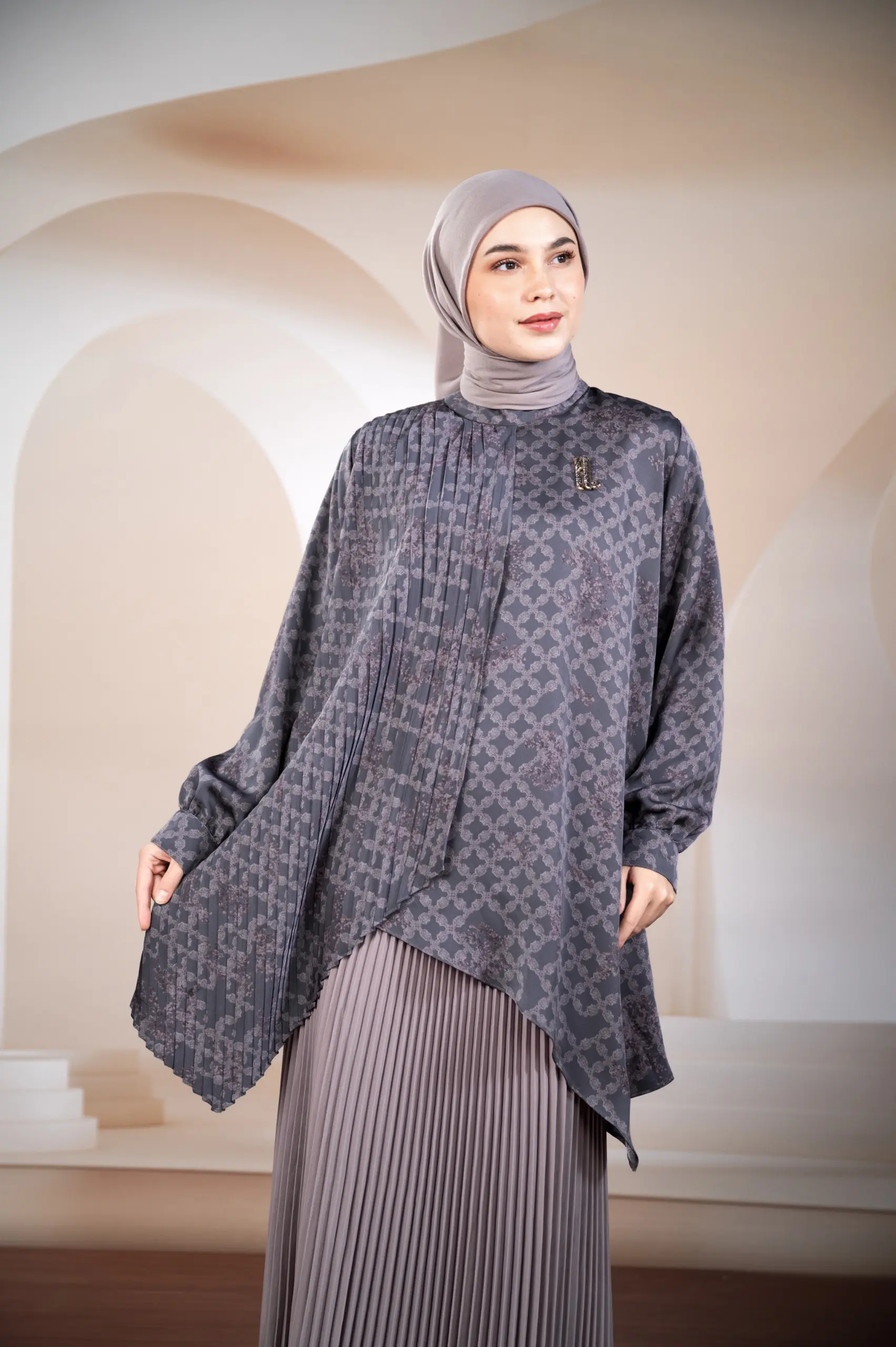 SANGGA PLEATED TUNIC STONE