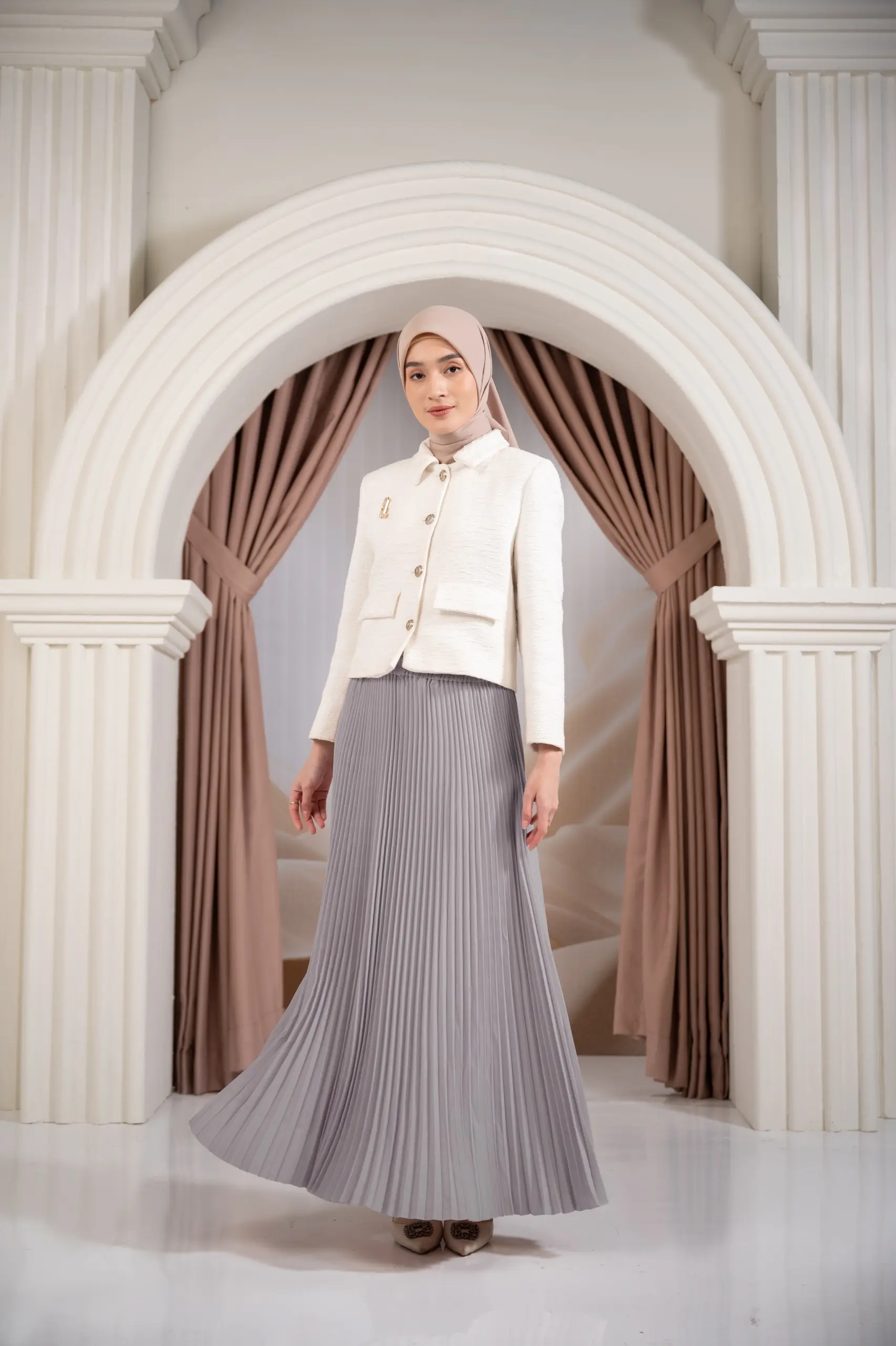PLISSE PLEATED SKIRT WARM GREY