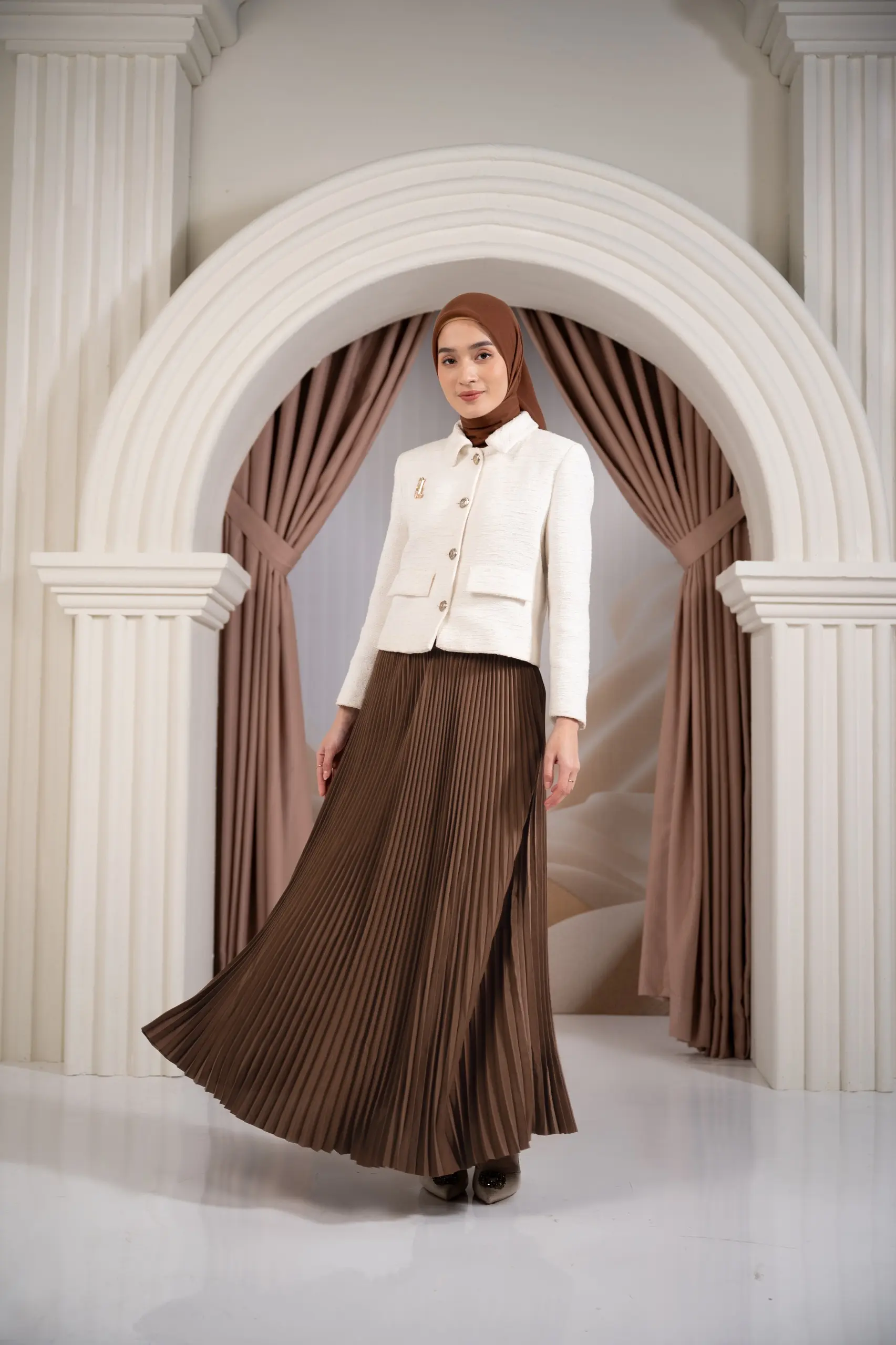 PLISSE PLEATED SKIRT TOFFEE