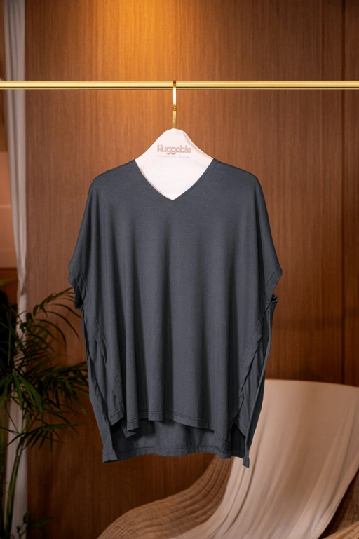 Image of HUGGABLE FLAP V-NECK TOP STONE