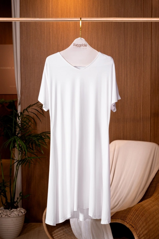 Image of HUGGABLE MIDI V-NECK DRESS COTTON