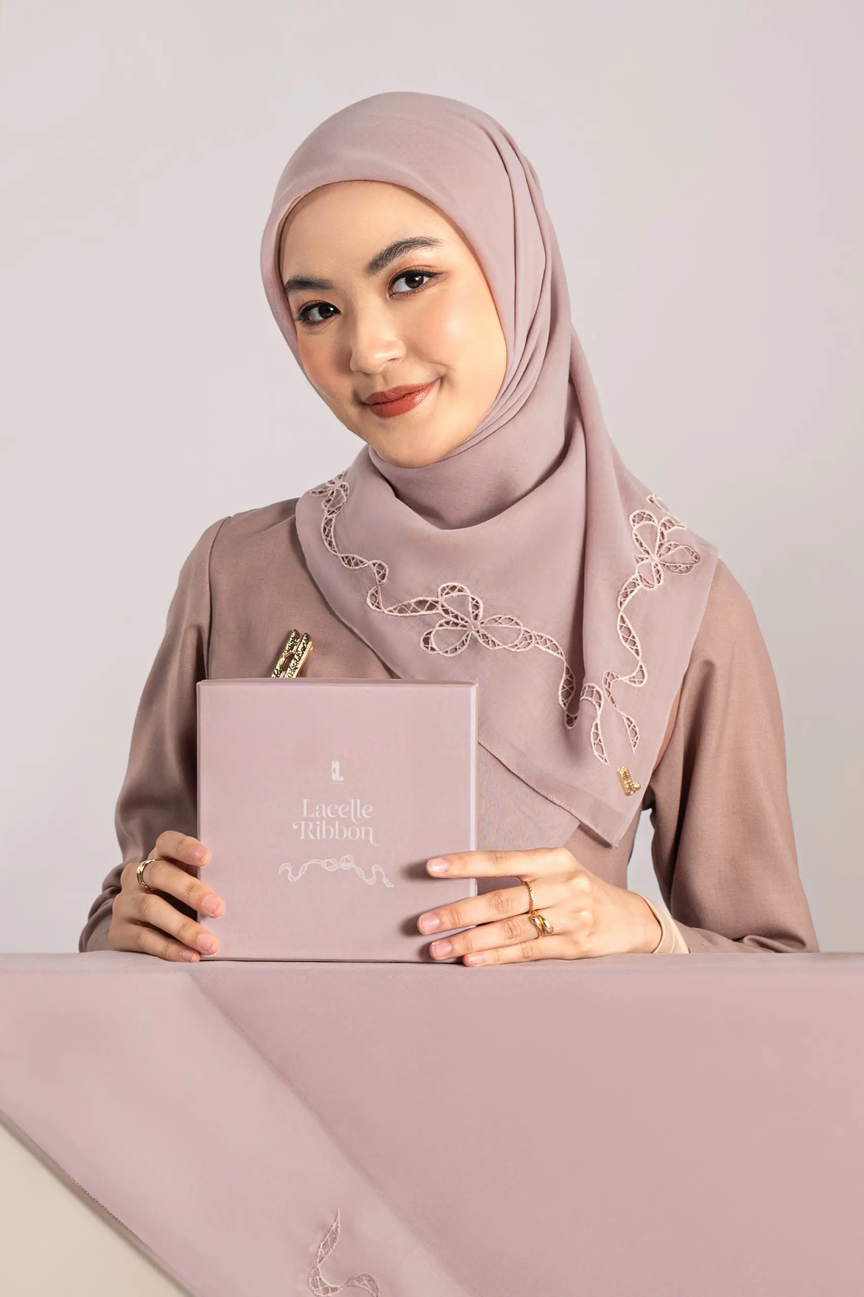 LACELLE RIBBON SCARF BLUSH