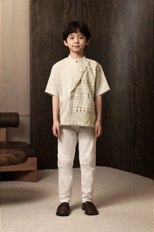 Image of Kemeja Beskap Manggala Anak Lengan Pendek Gading
