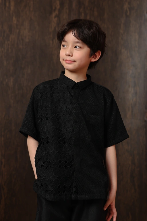 Image of Kemeja Brokat Manggala Anak Lengan Pendek Bayang