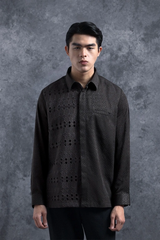 Image of Kemeja Brokat Manggala Lengan Panjang Kabut