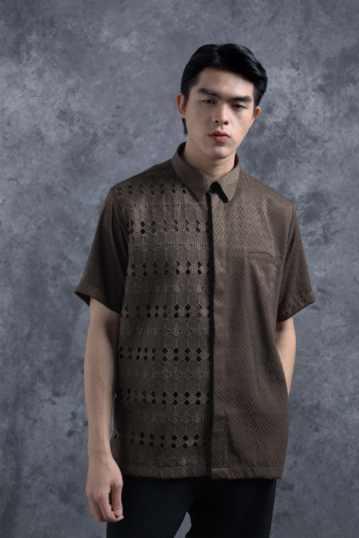 Image of Kemeja Brokat Manggala Lengan Pendek Pala