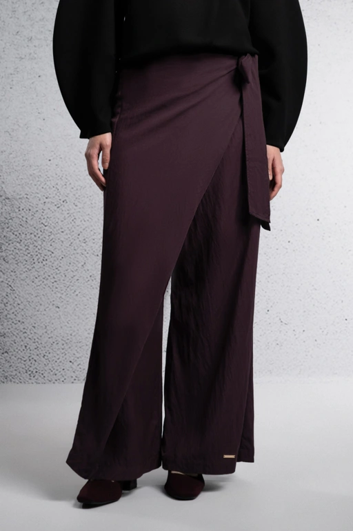BACK TO EASE WRAP-OVER PANTS PLUM