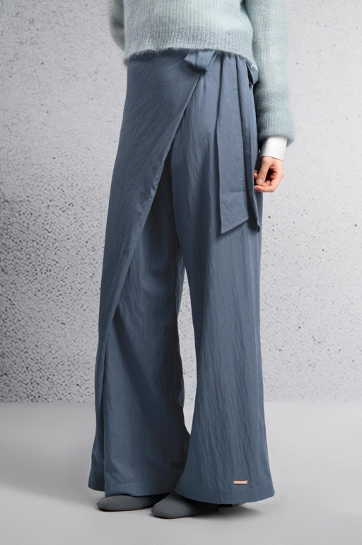 BACK TO EASE WRAP-OVER PANTS DENIM BLUE